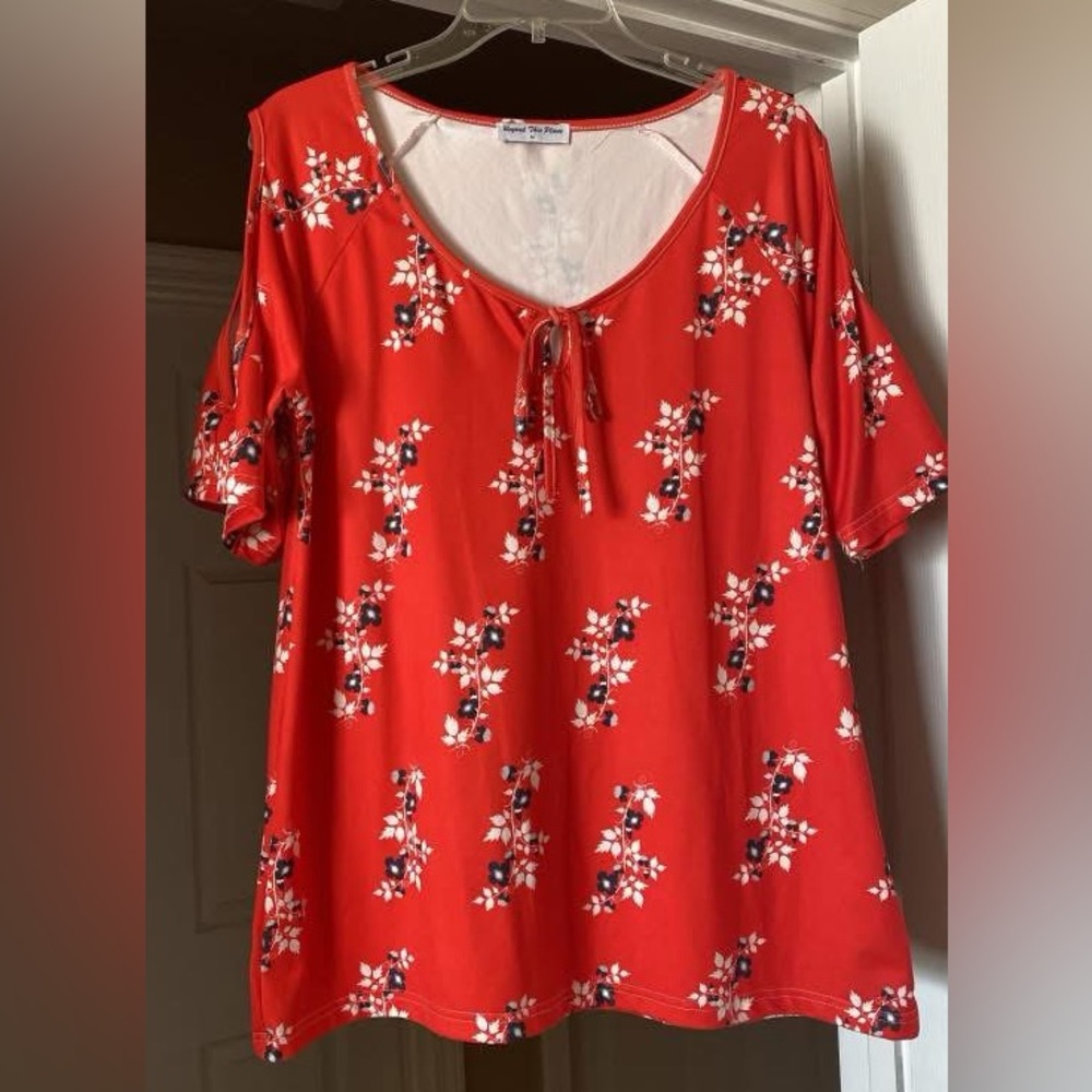 Chic Redish Orange Floral Blouse with peek a boo sleeves